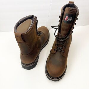 JUSTIN Drywall Brown Cowhide Waterproof Round Steel Toe Lace Up Boots Size 10.5